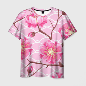 Мужская футболка 3D с принтом Большие цветы в Новосибирске, 100% полиэфир | прямой крой, круглый вырез горловины, длина до линии бедер | арт | большие цветы | большой цветок | весна | рисунок | розовые цветы | розовый цветок | сакура | цветение | цветение дерева | цветение деревьев | цветок | цветы | яркие цветы | яркий цветок