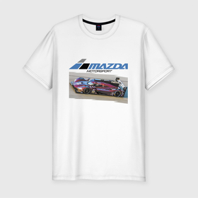 Мужская футболка хлопок Slim с принтом Mazda   Motorsport   Racing team в Новосибирске, 92% хлопок, 8% лайкра | приталенный силуэт, круглый вырез ворота, длина до линии бедра, короткий рукав | car | development | japan | mazda | motorsport | power | racing | team | автомобиль | автоспорт | гонка | мазда | мощь | развитие | япония