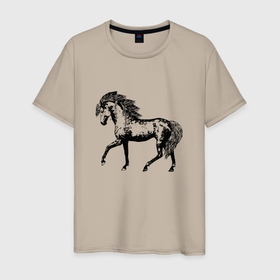 Мужская футболка хлопок с принтом Мустанг | Лошадь в Санкт-Петербурге, 100% хлопок | прямой крой, круглый вырез горловины, длина до линии бедер, слегка спущенное плечо. | horse | жеребенок | жеребец | кабыла | кобыла | кобылица | конь | лошадка | лошадь | лошатка | мустанг | парнокопытное | рысак | скакун