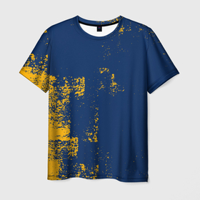 Мужская футболка 3D с принтом ПЯТНИСТАЯ ТЕКСТУРА | ГРАНЖ в Петрозаводске, 100% полиэфир | прямой крой, круглый вырез горловины, длина до линии бедер | Тематика изображения на принте: abstract | grunge | texture | абстракция | гранж | желто синий | желтый | лузга | пятна | синий | старая | текстура | шпаклевка | щелуха