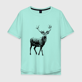 Мужская футболка хлопок Oversize с принтом Черный олень | Black Deer в Тюмени, 100% хлопок | свободный крой, круглый ворот, “спинка” длиннее передней части | animal | artiodactyl | cervidae | deer | forest deer | жвачные | животное | лесной олень | оленевые | олень | оленьи | парнокопытное
