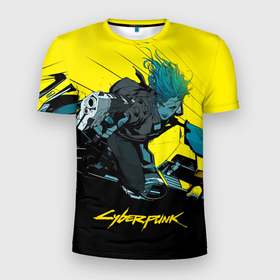 Мужская футболка 3D Slim с принтом Vi Ви на мотоцикле cyberpunk 2077 в Екатеринбурге, 100% полиэстер с улучшенными характеристиками | приталенный силуэт, круглая горловина, широкие плечи, сужается к линии бедра | 2077 | cyberpunk | cyberpunk 2077 | judy | night city | vi | ви | джуди | жуди | кибер | киберпанк | найтсити | панк