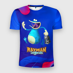 Мужская футболка 3D Slim с принтом Синий globox Rayman в Кировске, 100% полиэстер с улучшенными характеристиками | приталенный силуэт, круглая горловина, широкие плечи, сужается к линии бедра | legends | rayman | rayman legends | глобокс | рейман | рэйман | рэймэн