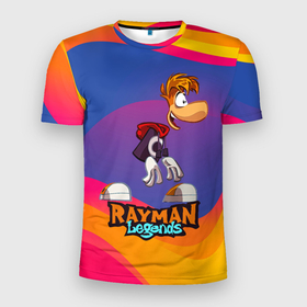Мужская футболка 3D Slim с принтом Rayman абстрактные волны в Кировске, 100% полиэстер с улучшенными характеристиками | приталенный силуэт, круглая горловина, широкие плечи, сужается к линии бедра | legends | rayman | rayman legends | глобокс | рейман | рэйман | рэймэн