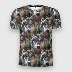 Мужская футболка 3D Slim с принтом Волки клипарт (wolfs) в Екатеринбурге, 100% полиэстер с улучшенными характеристиками | приталенный силуэт, круглая горловина, широкие плечи, сужается к линии бедра | wolf | wolfs | волк | волки | паттерн