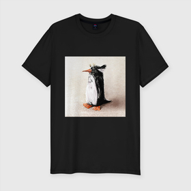 Мужская футболка хлопок Slim с принтом Птица Пингвин в Тюмени, 92% хлопок, 8% лайкра | приталенный силуэт, круглый вырез ворота, длина до линии бедра, короткий рукав | animal | art | drawing | illustration | penguin | print | арт | животные | иллюстрация | пингвин | принт