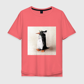Мужская футболка хлопок Oversize с принтом Птица Пингвин в Курске, 100% хлопок | свободный крой, круглый ворот, “спинка” длиннее передней части | animal | art | drawing | illustration | penguin | print | арт | животные | иллюстрация | пингвин | принт
