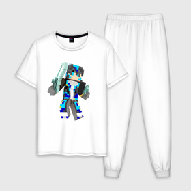 Мужская пижама хлопок с принтом Minecraft   Warrior , 100% хлопок | брюки и футболка прямого кроя, без карманов, на брюках мягкая резинка на поясе и по низу штанин
 | dagger | minecraft | sword | video game | warrior | видеоигра | воин | кинжал | майнкрафт | меч