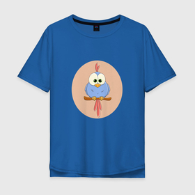 Мужская футболка хлопок Oversize с принтом Птенчик | Синяя птичка в Курске, 100% хлопок | свободный крой, круглый ворот, “спинка” длиннее передней части | baby | baby bird | bird | little | nestling | птенчик | птеньчик | птица | птичка | синяя птичка