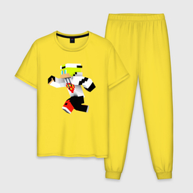 Мужская пижама хлопок с принтом Minecraft   Video game в Тюмени, 100% хлопок | брюки и футболка прямого кроя, без карманов, на брюках мягкая резинка на поясе и по низу штанин
 | dude | guy | minecraft | video game | видеоигра | майнкрафт | парень | чувак