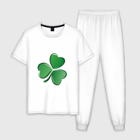 Мужская пижама хлопок с принтом Ирландский Клевер (День Св. Патрика) , 100% хлопок | брюки и футболка прямого кроя, без карманов, на брюках мягкая резинка на поясе и по низу штанин
 | Тематика изображения на принте: день святого патрика | зеленый | ирландский | клевер | символ | трехлистник