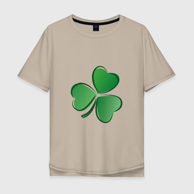 Мужская футболка хлопок Oversize с принтом Ирландский Клевер (День Св. Патрика) в Петрозаводске, 100% хлопок | свободный крой, круглый ворот, “спинка” длиннее передней части | Тематика изображения на принте: день святого патрика | зеленый | ирландский | клевер | символ | трехлистник