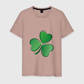 Мужская футболка хлопок с принтом Ирландский Клевер (День Св. Патрика) в Петрозаводске, 100% хлопок | прямой крой, круглый вырез горловины, длина до линии бедер, слегка спущенное плечо. | Тематика изображения на принте: день святого патрика | зеленый | ирландский | клевер | символ | трехлистник