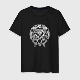 Мужская футболка хлопок с принтом Wolves of Ragnarok в Белгороде, 100% хлопок | прямой крой, круглый вырез горловины, длина до линии бедер, слегка спущенное плечо. | волк | волчица | геометрия | мифология | один | русь | славянский | узор