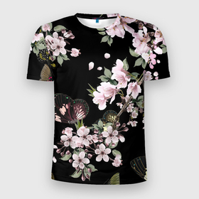 Мужская футболка 3D Slim с принтом Краски весны в Белгороде, 100% полиэстер с улучшенными характеристиками | приталенный силуэт, круглая горловина, широкие плечи, сужается к линии бедра | арт | бабочка | бабочки | весна | рисунок | розовые цветы | розовый цветок | сакура | цветение | цветение дерева | цветение деревьев | цветок | цветы | яркая бабочка | яркие бабочки | яркие цветы