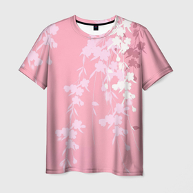 Мужская футболка 3D с принтом Цветущая ива , 100% полиэфир | прямой крой, круглый вырез горловины, длина до линии бедер | арт | весна | ива | рисунок | розовые цветы | розовый | розовый цветок | сакура | цветение | цветение дерева | цветение деревьев | цветок | цветы | яркие цветы | яркий цветок