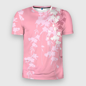 Мужская футболка 3D Slim с принтом Цветущая ива в Белгороде, 100% полиэстер с улучшенными характеристиками | приталенный силуэт, круглая горловина, широкие плечи, сужается к линии бедра | арт | весна | ива | рисунок | розовые цветы | розовый | розовый цветок | сакура | цветение | цветение дерева | цветение деревьев | цветок | цветы | яркие цветы | яркий цветок