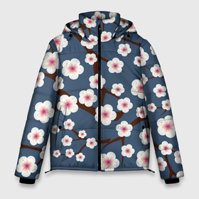 Мужская зимняя куртка 3D с принтом Цветущее дерево в Тюмени, верх — 100% полиэстер; подкладка — 100% полиэстер; утеплитель — 100% полиэстер | длина ниже бедра, свободный силуэт Оверсайз. Есть воротник-стойка, отстегивающийся капюшон и ветрозащитная планка. 

Боковые карманы с листочкой на кнопках и внутренний карман на молнии. | Тематика изображения на принте: арт | весна | рисунок | розовые цветы | розовый цветок | сакура | цветение | цветение дерева | цветение деревьев | цветок | цветы | яркие цветы | яркий цветок