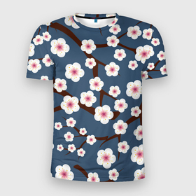 Мужская футболка 3D Slim с принтом Цветущее дерево в Новосибирске, 100% полиэстер с улучшенными характеристиками | приталенный силуэт, круглая горловина, широкие плечи, сужается к линии бедра | арт | весна | рисунок | розовые цветы | розовый цветок | сакура | цветение | цветение дерева | цветение деревьев | цветок | цветы | яркие цветы | яркий цветок