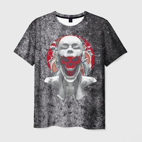 Мужская футболка 3D с принтом Под маской человека в Рязани, 100% полиэфир | прямой крой, круглый вырез горловины, длина до линии бедер | Тематика изображения на принте: кибер | кости | маска | панк | скелет | череп