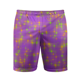 Мужские шорты спортивные с принтом Космос, лиловое звёздное небо ,  |  | Тематика изображения на принте: звёзды | зелёный | лиловый | небо | оранжевый | сиреневый | фиолетовый