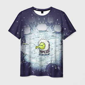 Мужская футболка 3D с принтом Doodle with angry penguins , 100% полиэфир | прямой крой, круглый вырез горловины, длина до линии бедер | doodle | doodle jump | game | jump | видеоигра | дудлик | игра | игры | каракуля | мобилка | мобильная игра | платформер