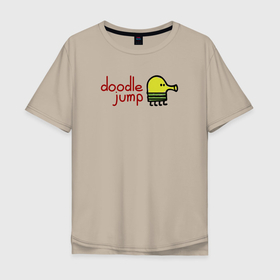 Мужская футболка хлопок Oversize с принтом Doodle Jump classic в Екатеринбурге, 100% хлопок | свободный крой, круглый ворот, “спинка” длиннее передней части | doodle | doodle jump | game | jump | видеоигра | дудлик | игра | игры | каракуля | мобилка | мобильная игра | платформер