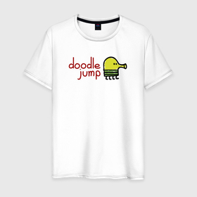 Мужская футболка хлопок с принтом Doodle Jump classic в Санкт-Петербурге, 100% хлопок | прямой крой, круглый вырез горловины, длина до линии бедер, слегка спущенное плечо. | doodle | doodle jump | game | jump | видеоигра | дудлик | игра | игры | каракуля | мобилка | мобильная игра | платформер