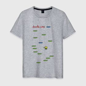 Мужская футболка хлопок с принтом Игра Doodle Jump , 100% хлопок | прямой крой, круглый вырез горловины, длина до линии бедер, слегка спущенное плечо. | doodle | doodle jump | game | jump | видеоигра | дудлик | игра | игры | каракуля | мобилка | мобильная игра | платформер