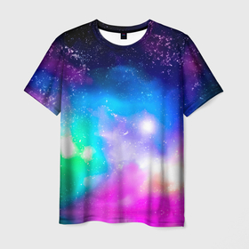 Мужская футболка 3D с принтом Colorful Space   Космос в Петрозаводске, 100% полиэфир | прямой крой, круглый вырез горловины, длина до линии бедер | gradient | neon | night | space | stars | universe | блеск | вселенная | галактика | градиент | закат | звездное небо | звезды | космический принт | космос | красочный | небо | неон | неоновые краски | ночь | облака