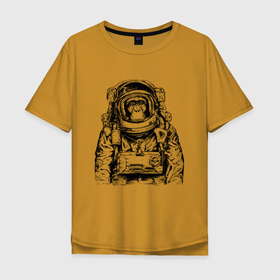 Мужская футболка хлопок Oversize с принтом Monkey   Astronaut в Петрозаводске, 100% хлопок | свободный крой, круглый ворот, “спинка” длиннее передней части | astronaut | eyes | hype | monkey | muzzle | nose | spacesuit | глаза | космонавт | нос | обезьяна | хайп | шимпанзе