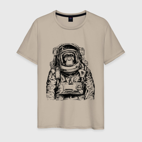 Мужская футболка хлопок с принтом Monkey   Astronaut в Тюмени, 100% хлопок | прямой крой, круглый вырез горловины, длина до линии бедер, слегка спущенное плечо. | astronaut | eyes | hype | monkey | muzzle | nose | spacesuit | глаза | космонавт | нос | обезьяна | хайп | шимпанзе