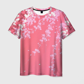 Мужская футболка 3D с принтом Весенняя ива , 100% полиэфир | прямой крой, круглый вырез горловины, длина до линии бедер | арт | весна | рисунок | розовые цветы | розовый цветок | сакура | цветение | цветение дерева | цветение деревьев | цветок | цветы | яркие цветы | яркий цветок