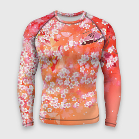 Мужской рашгард 3D с принтом Весенняя волна ,  |  | арт | весна | рисунок | розовые цветы | розовый цветок | сакура | цветение | цветение дерева | цветение деревьев | цветок | цветы | яркие цветы | яркий цветок