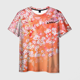 Мужская футболка 3D с принтом Весенняя волна в Новосибирске, 100% полиэфир | прямой крой, круглый вырез горловины, длина до линии бедер | Тематика изображения на принте: арт | весна | рисунок | розовые цветы | розовый цветок | сакура | цветение | цветение дерева | цветение деревьев | цветок | цветы | яркие цветы | яркий цветок