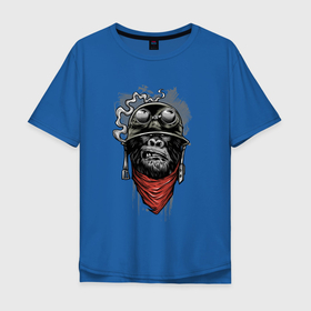 Мужская футболка хлопок Oversize с принтом Горилла   Крутой перец в Новосибирске, 100% хлопок | свободный крой, круглый ворот, “спинка” длиннее передней части | Тематика изображения на принте: fangs | gorilla | helmet | hype | jaw | muzzle | smoke | горилла | дым | клыки | нос | очки | пасть | хайп | шлем