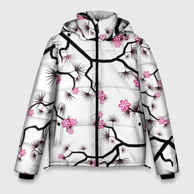 Мужская зимняя куртка 3D с принтом Цветущий шиповник в Новосибирске, верх — 100% полиэстер; подкладка — 100% полиэстер; утеплитель — 100% полиэстер | длина ниже бедра, свободный силуэт Оверсайз. Есть воротник-стойка, отстегивающийся капюшон и ветрозащитная планка. 

Боковые карманы с листочкой на кнопках и внутренний карман на молнии. | арт | весна | игла | иголка | колючка | рисунок | цветение | цветение дерева | цветение деревьев | цветок | цветы | шип | шиповник | яркие цветы | яркий цветок