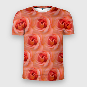 Мужская футболка 3D Slim с принтом Розы   цветы   паттерн в Кировске, 100% полиэстер с улучшенными характеристиками | приталенный силуэт, круглая горловина, широкие плечи, сужается к линии бедра | flowers | паттерн | розочки | розы | цветочки | цветы