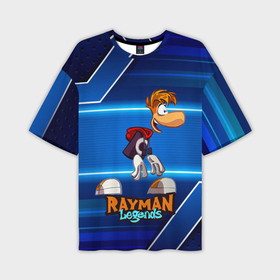 Мужская футболка oversize 3D с принтом Rayman синий абстрактный фон ,  |  | 