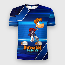 Мужская футболка 3D Slim с принтом Rayman синий абстрактный фон , 100% полиэстер с улучшенными характеристиками | приталенный силуэт, круглая горловина, широкие плечи, сужается к линии бедра | 