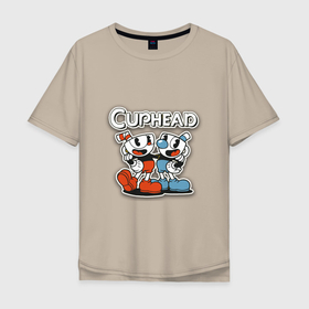 Мужская футболка хлопок Oversize с принтом cuphead   герои 2 в Петрозаводске, 100% хлопок | свободный крой, круглый ворот, “спинка” длиннее передней части | cuphead | капхед | чашечка | шоу