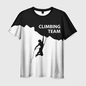 Мужская футболка 3D с принтом скалолаз на страховке , 100% полиэфир | прямой крой, круглый вырез горловины, длина до линии бедер | adrenaline | adventure | extreme | hiking | mountaineering | mountains | rockclimbing | rocks | адреналин | альпинизм | горы | скалолазание | скалы | туризм | экстрим