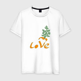 Мужская футболка хлопок с принтом Лове моркве в Петрозаводске, 100% хлопок | прямой крой, круглый вырез горловины, длина до линии бедер, слегка спущенное плечо. | любовь | морковь | надпись | овощ | овощи | романтика | романтично | сердечко | сердце | текст