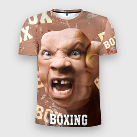 Мужская футболка 3D Slim с принтом boxing   телесный в Санкт-Петербурге, 100% полиэстер с улучшенными характеристиками | приталенный силуэт, круглая горловина, широкие плечи, сужается к линии бедра | бой | бокс | зуб | лицо | спорт