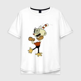 Мужская футболка хлопок Oversize с принтом КапхедCupheadShow в Петрозаводске, 100% хлопок | свободный крой, круглый ворот, “спинка” длиннее передней части | cuphead | show | капхед | чашек | чашечка | шоу