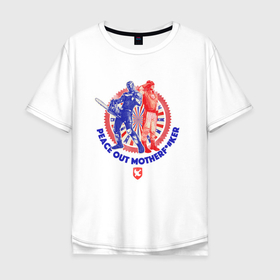 Мужская футболка хлопок Oversize с принтом Линчеватель и Миротворец в Тюмени, 100% хлопок | свободный крой, круглый ворот, “спинка” длиннее передней части | dc | peace | peacemaker | vigilante | джон сина | кристофер смит | линчеватель | мир | миротворец | пацифист | суперзлодей | энриан чейз