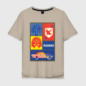 Мужская футболка хлопок Oversize с принтом Миротворец. Символы в Курске, 100% хлопок | свободный крой, круглый ворот, “спинка” длиннее передней части | dc | peace | peacemaker | мир | миротворец | пацифист | суперзлодей