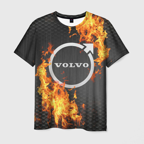 Мужская футболка 3D с принтом VOLVO   огонь в Новосибирске, 100% полиэфир | прямой крой, круглый вырез горловины, длина до линии бедер | auto | car | logotype | metal | volvo | автолюбителям | автомобиль | вольво | для мужчин | значок вольво | логотип | металл | мужская машина | мужская тачка | новый логотип