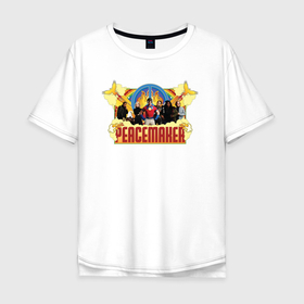 Мужская футболка хлопок Oversize с принтом Peacemaker. Все персонажи в Санкт-Петербурге, 100% хлопок | свободный крой, круглый ворот, “спинка” длиннее передней части | dc | peace | peacemaker | джон экономос | клемсон мурн | линчеватель | мир | миротворец | пацифист | суперзлодей | харкорт