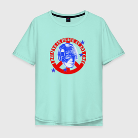 Мужская футболка хлопок Oversize с принтом Миротворец. Пацифик и звезды в Петрозаводске, 100% хлопок | свободный крой, круглый ворот, “спинка” длиннее передней части | dc | peace | peacemaker | мир | миротворец | пацифист | суперзлодей